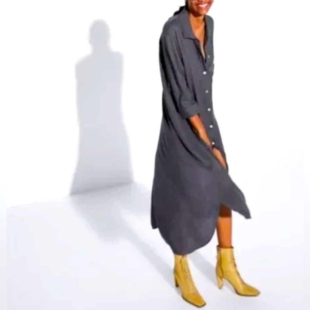 Zara Shirt Midi Dress Dark Gray -XS
